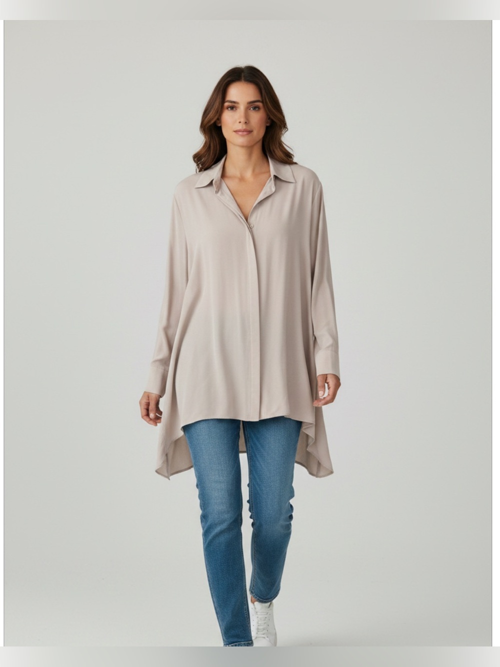 THE KOOPLES Women’s bone white grey tunic Button up flowy Shirt Size M hi-lo